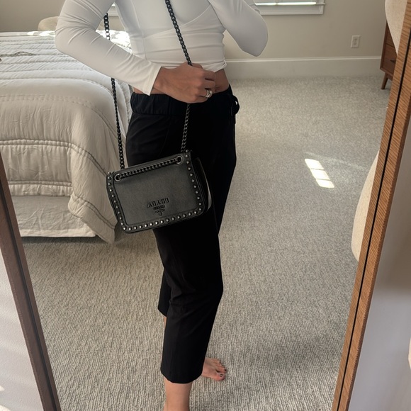 Authentic Prada Chain Flap Bag Studded Glace Calf Small Black - Picture 14 of 15